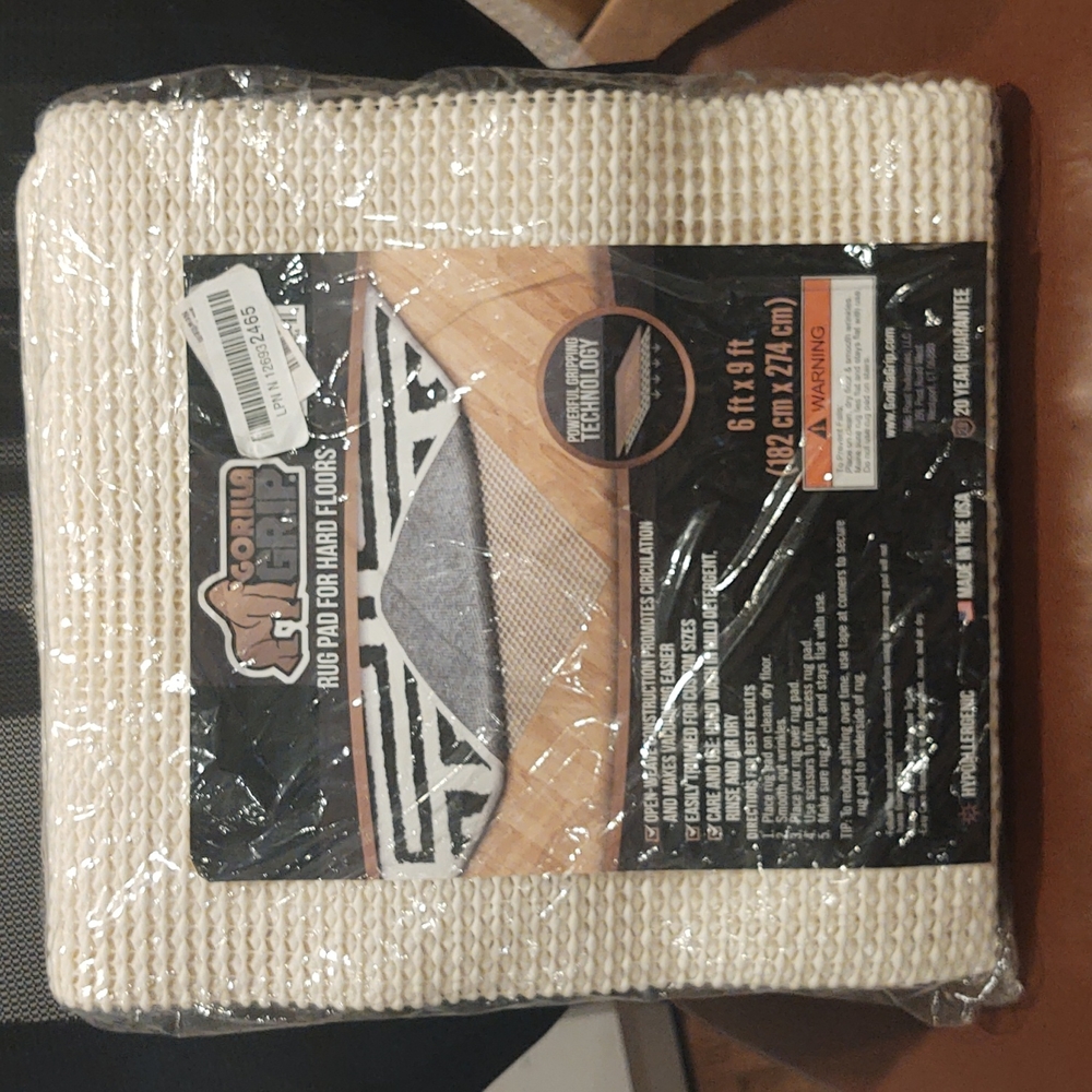 Gorilla grip rug pad for hard floors 6' x 9'